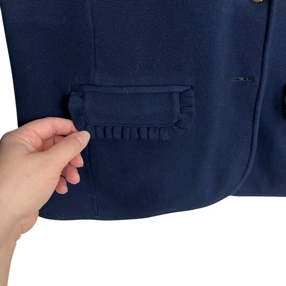 LAUREN RALPH LAUREN STRETCH COTTON KNIT BLAZER RUDFLE HEM PREPPY DARK ACADEMIA - Picture 6 of 8